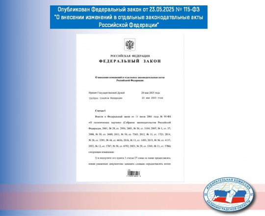 Федеральный закон "О внесении изменений в отдельные законодательные акты Российской Федерации" сегодня официально опубликован 